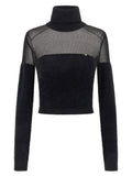 Elisabetta Franchi Brushed Knit with Gauze Insert Sweater — Black