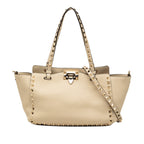 Small Grained Calfskin Rockstud Trapeze Satchel