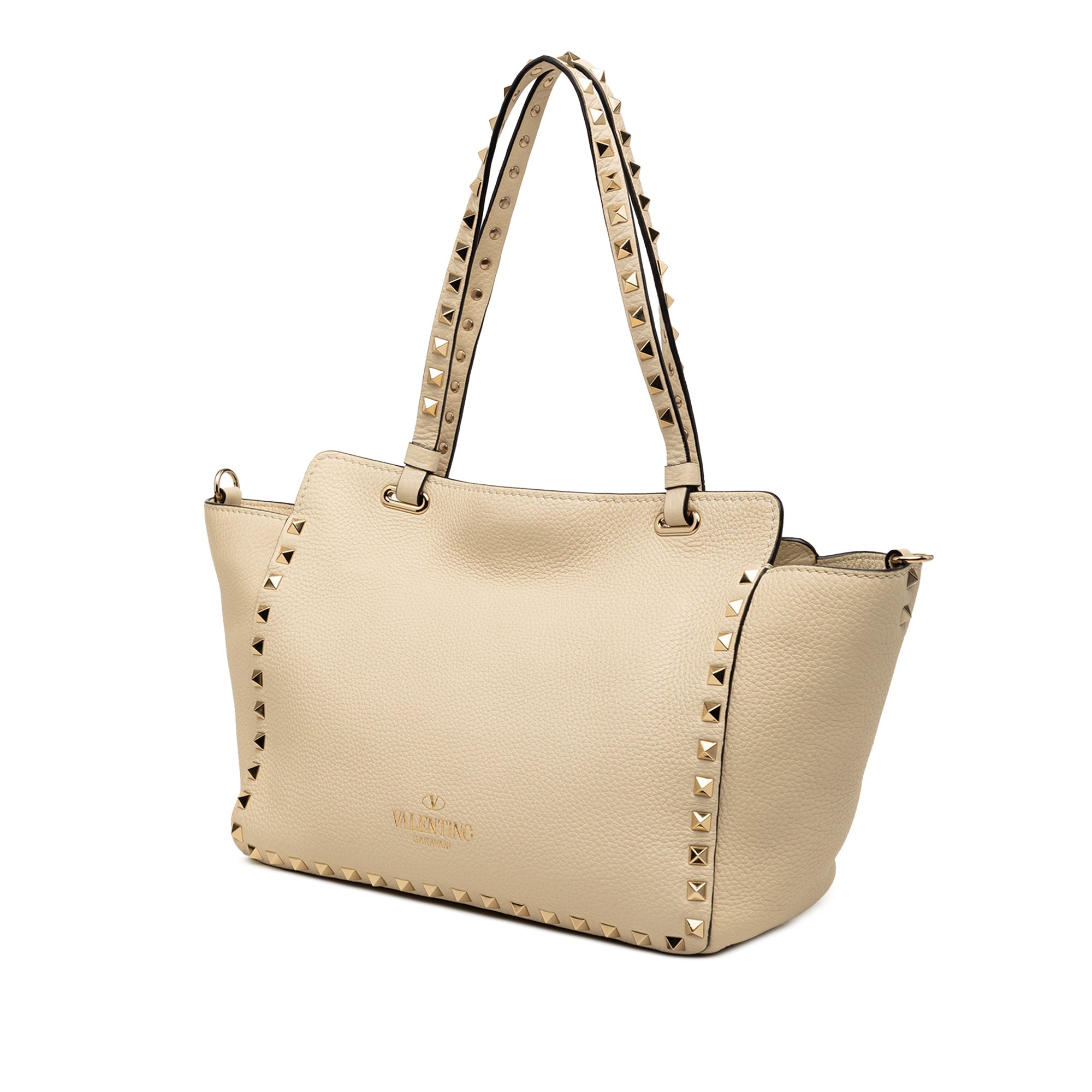 Small Grained Calfskin Rockstud Trapeze Satchel