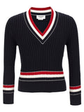 Thom Browne Intarsia Ribbed Cotton Sweater — Black