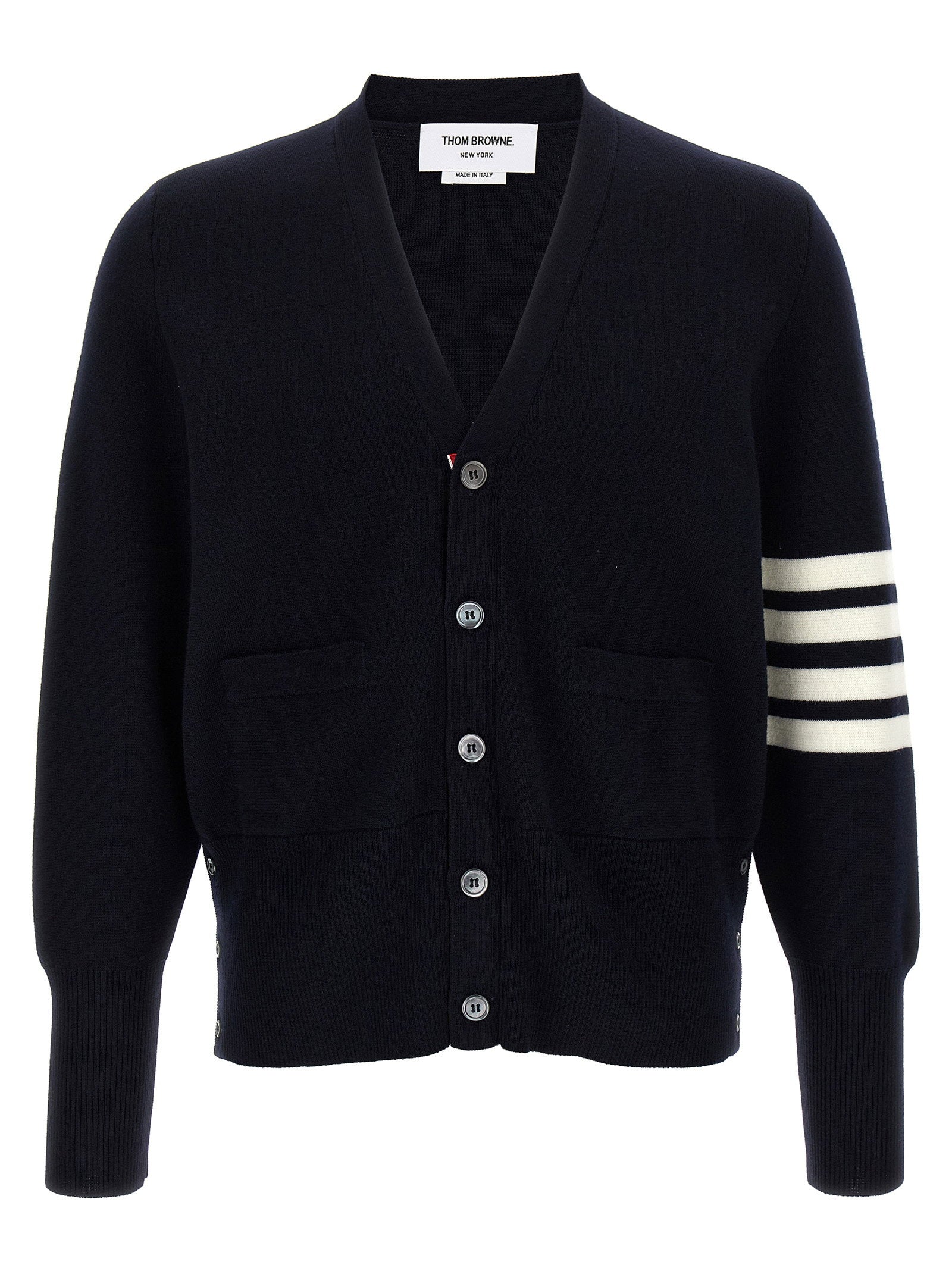 Thom Browne 4-Bar Striped Virgin Wool Cardigan — Black