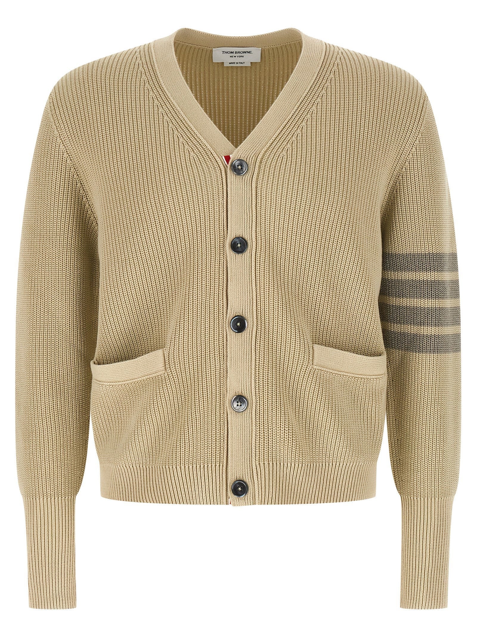Thom Browne Garment-Dyed Cotton Cardigan — Cream
