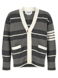 Thom Browne Striped Heavy Cotton Cardigan — Charcoal
