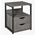 Industrial Nightstand with 2 Drawers & Storage Shelf, Grey