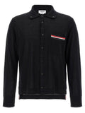 Thom Browne Wool Button-Down with Shirt Collar Cardigan — Black