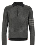 Thom Browne Braided Wool 2-in-1 Knit Polo — Dark Grey