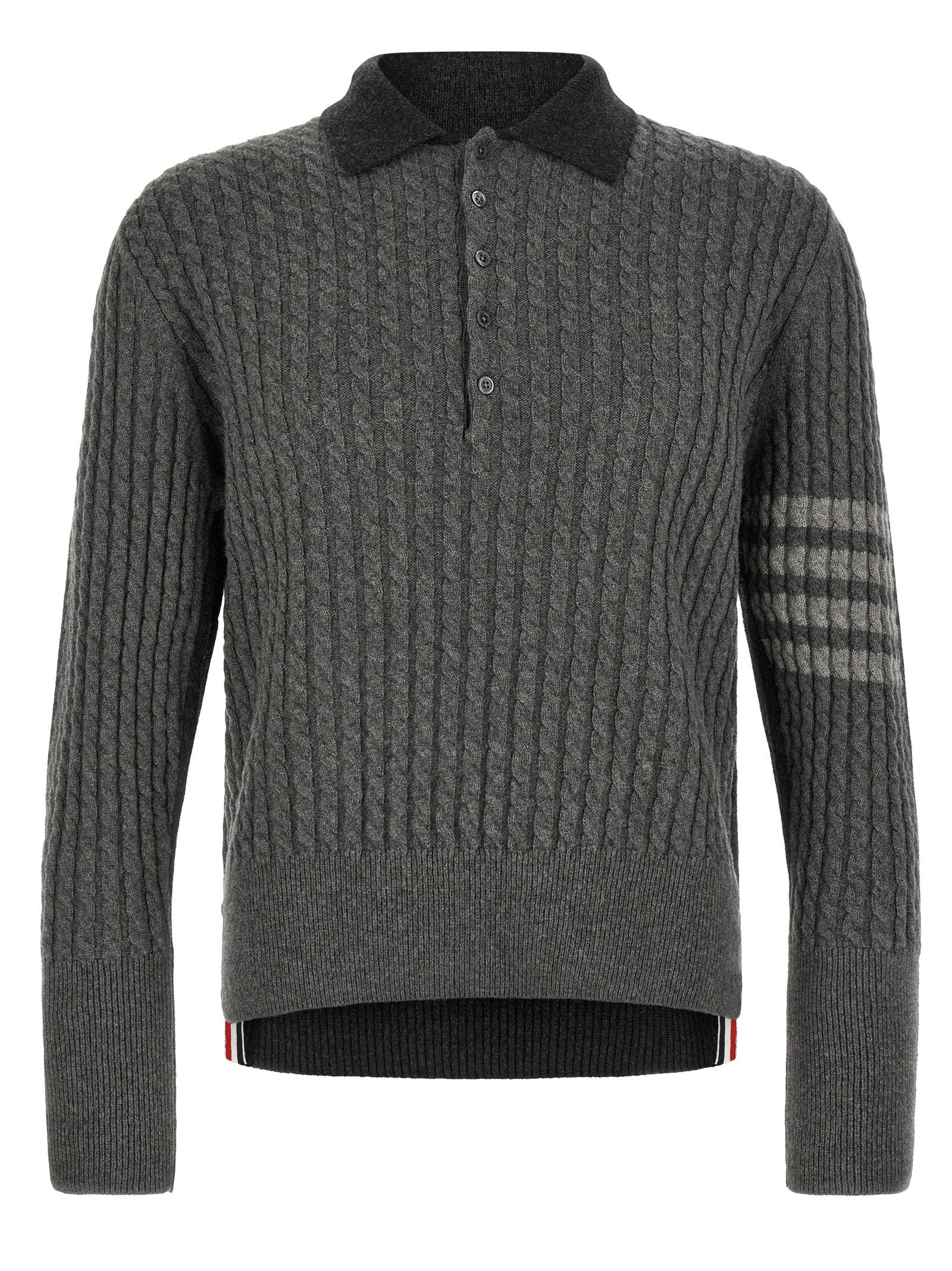 Thom Browne Braided Wool 2-in-1 Knit Polo — Dark Grey