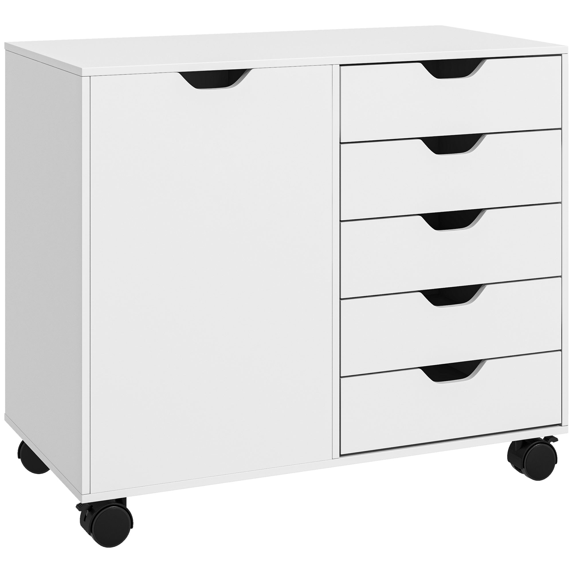Office Storage Cabinet on Wheels, 5-Tier Drawers Cabinet with Adjustable Shelf, White