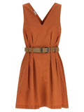 Brunello Cucinelli Textured Twill Dress — Rust