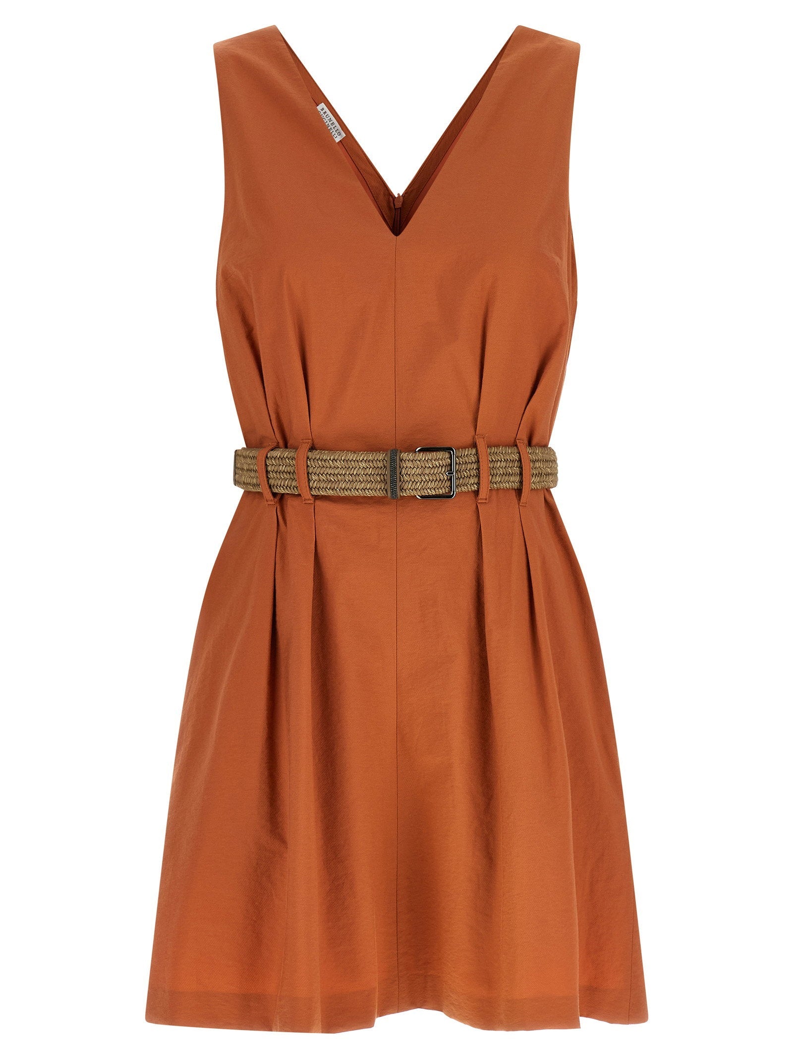 Brunello Cucinelli Textured Twill Dress — Rust