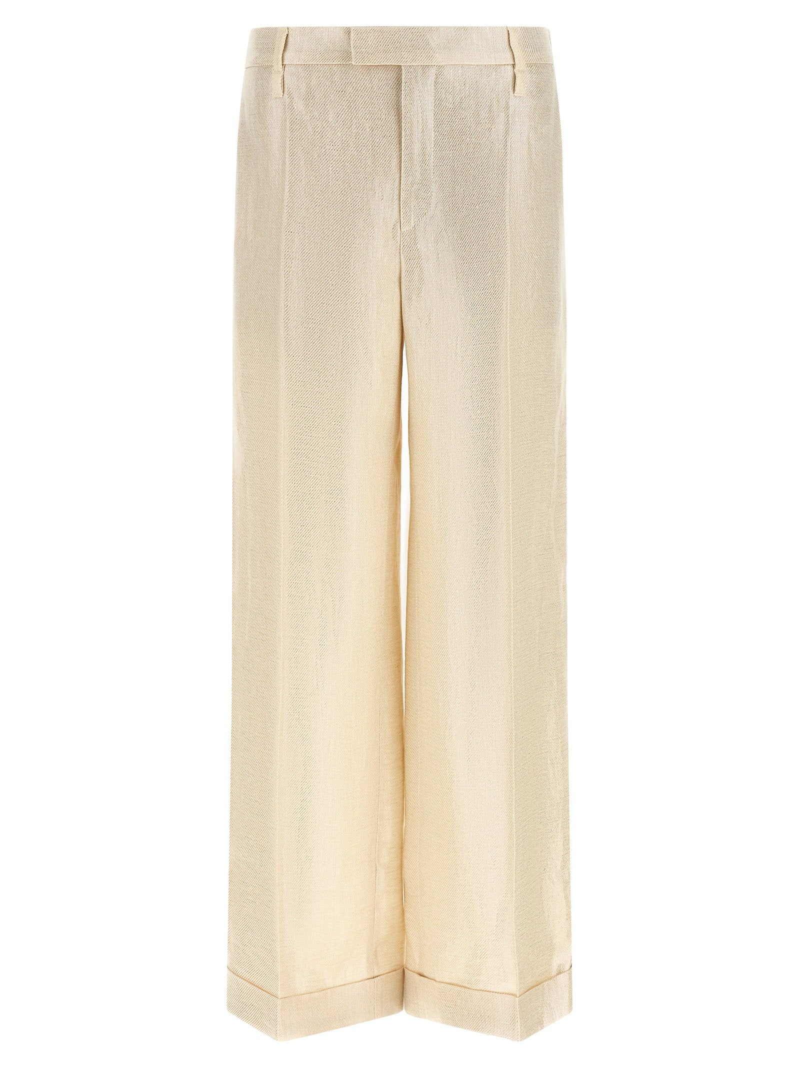 Brunello Cucinelli Lamé Linen Trousers — Cream
