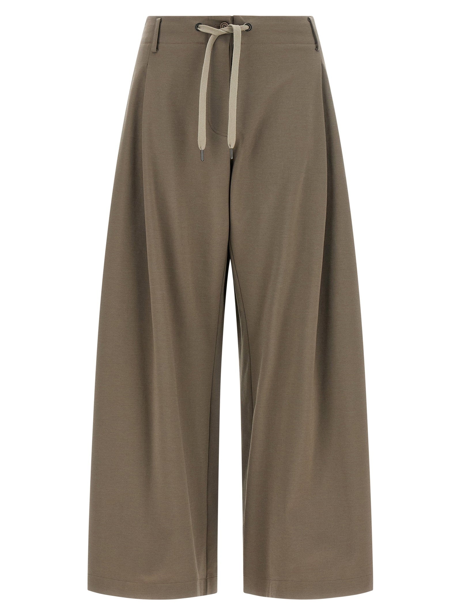 Brunello Cucinelli Wide-Leg Interlock Cotton Trousers — Taupe