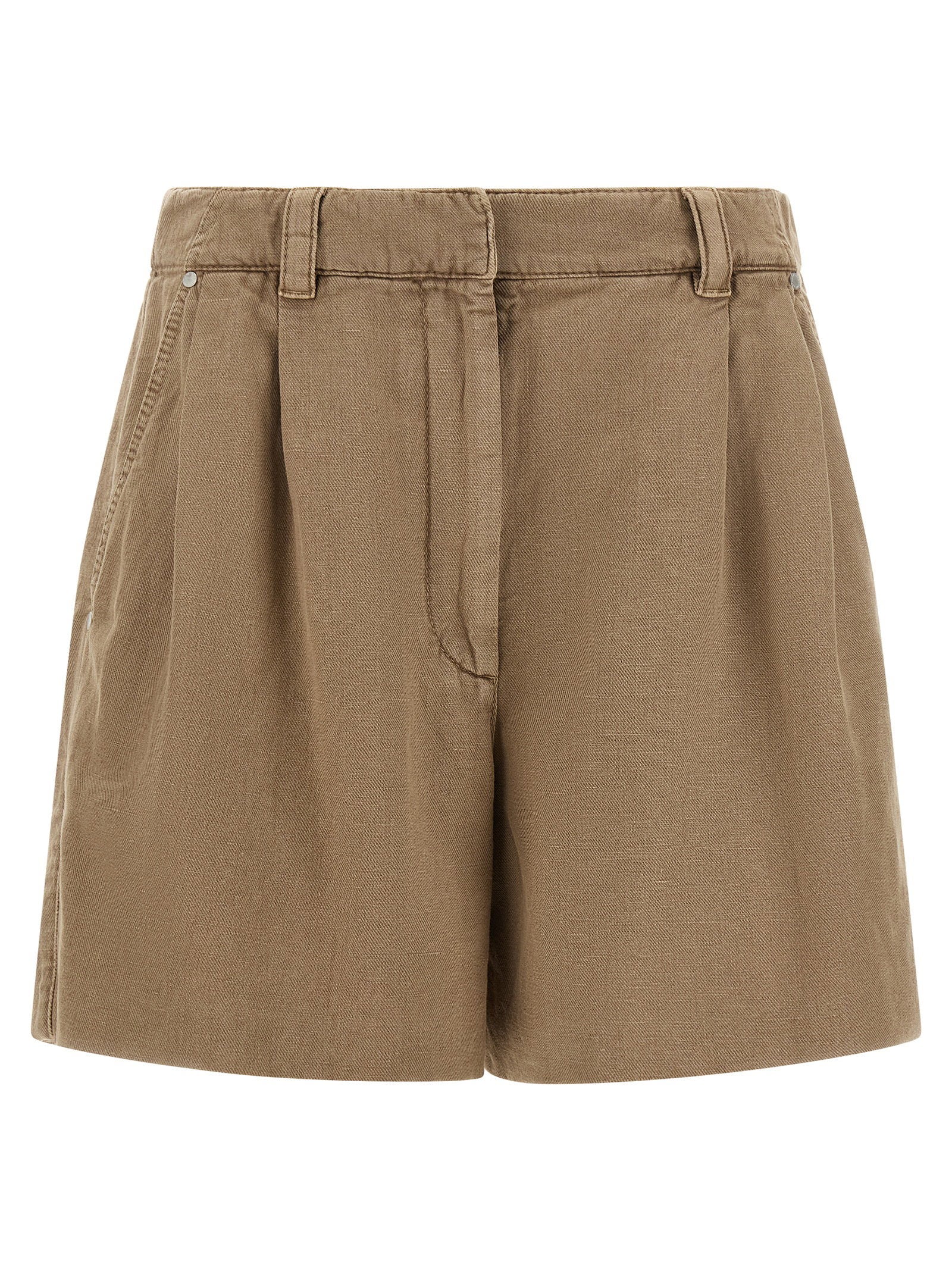 Brunello Cucinelli Garment-Dyed Cotton and Linen Shorts — Beige