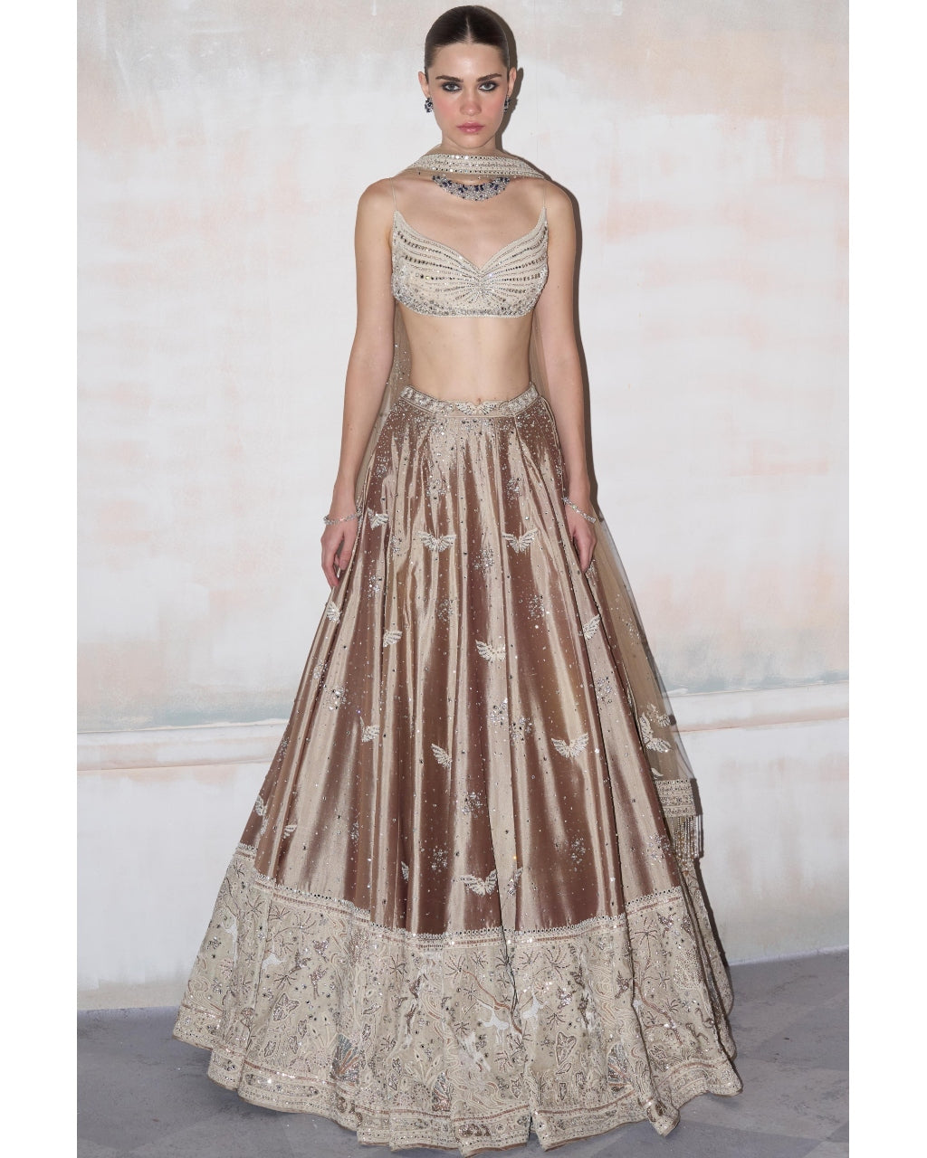 The Wild Matsya Champagne On Silk Lehenga Set By KYNAH, Luxury Indian Fashion & Bridal Wear