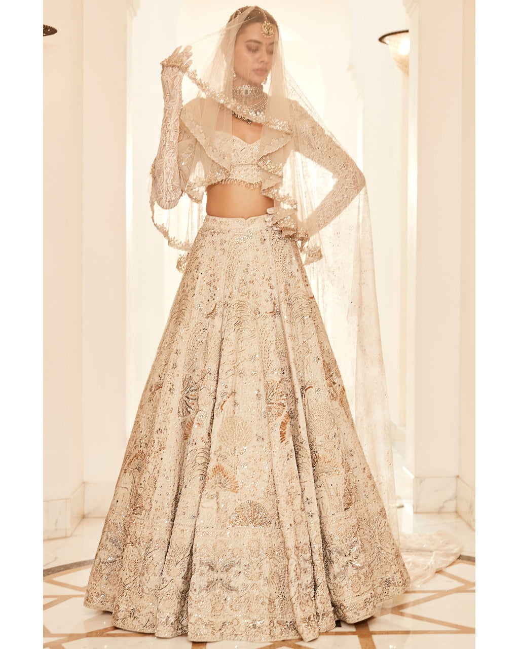 The Wild Seascape Snow Velvet Lehenga Set By KYNAH, Luxury Indian Fashion & Bridal Wear