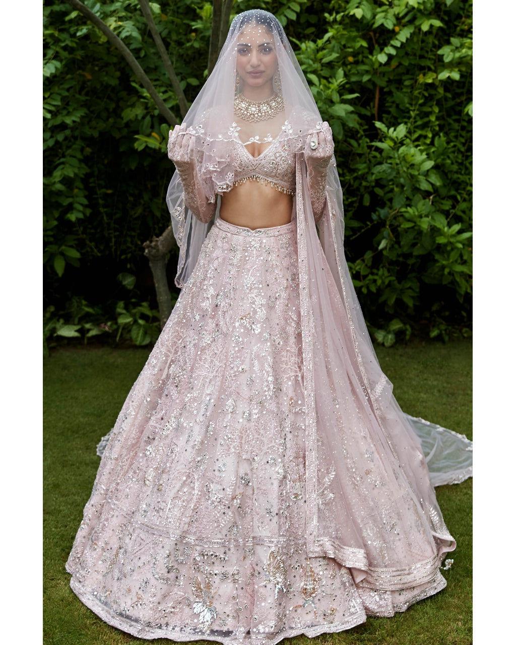 The Silent Garden Tulle Japanese Pink Lehenga Set By KYNAH, Luxury Indian Fashion & Bridal Wear