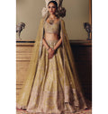 The Royal Masai Landscape Aged Pistachio Tissue Lehenga Set By KYNAH, Luxury Indian Fashion & Bridal Wear