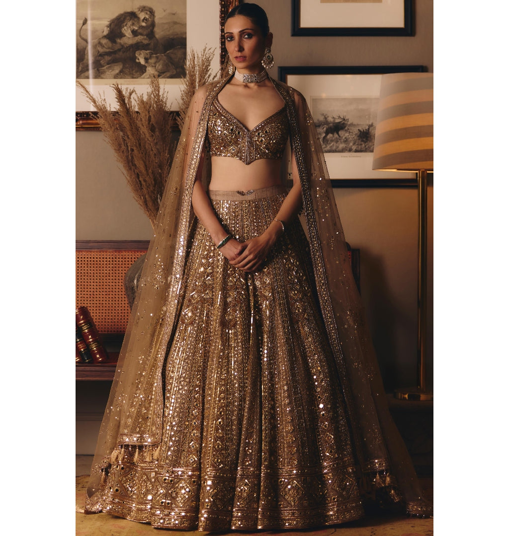 The Sheeshraag Toasted Gold Lehenga Set By KYNAH, Luxury Indian Fashion & Bridal Wear