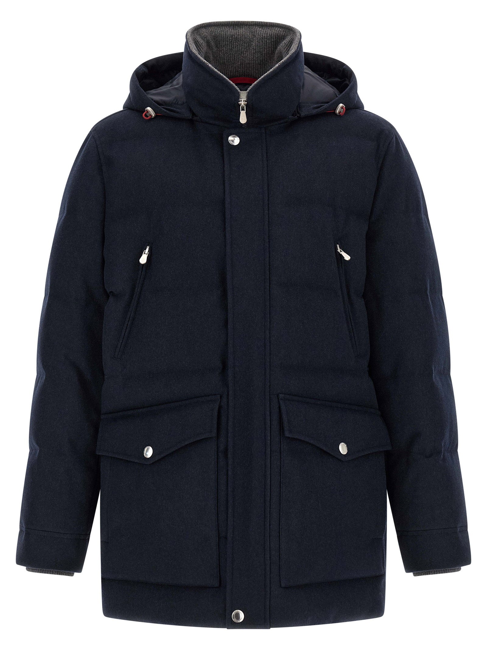 Brunello Cucinelli Wool Flannel Padded Coat — Navy