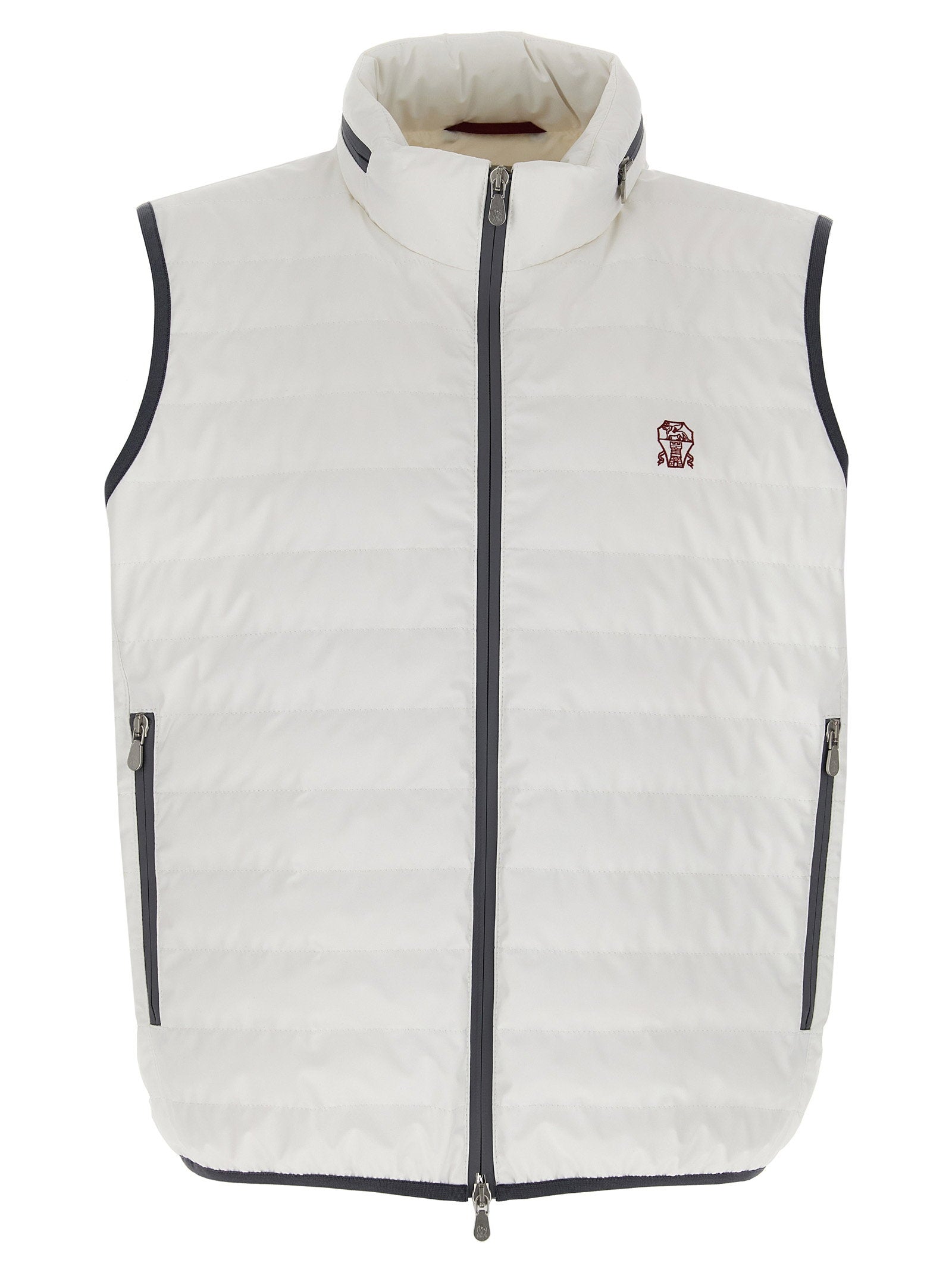 Brunello Cucinelli Logo-Embroidered Down Vest — White