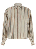Brunello Cucinelli Sequin Stripe Linen Shirt — Beige