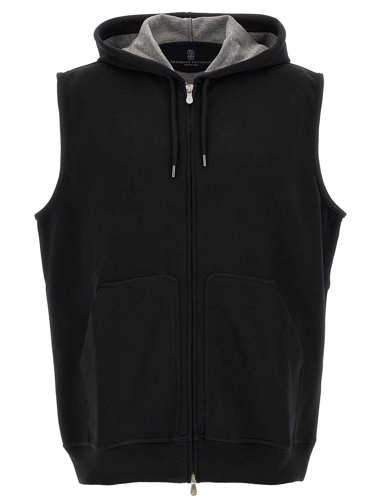 Brunello Cucinelli Hooded Cotton-Blend Vest — Black
