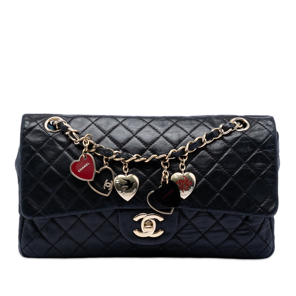 Medium Classic Lambskin Valentines Heart Charms Single Flap