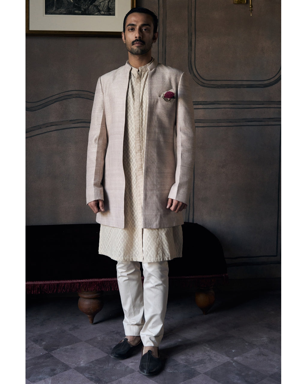 The Classic Dhagai Open Rambagh Achkan with Kurta Set By KYNAH, Luxury Indian Fashion & Bridal Wear