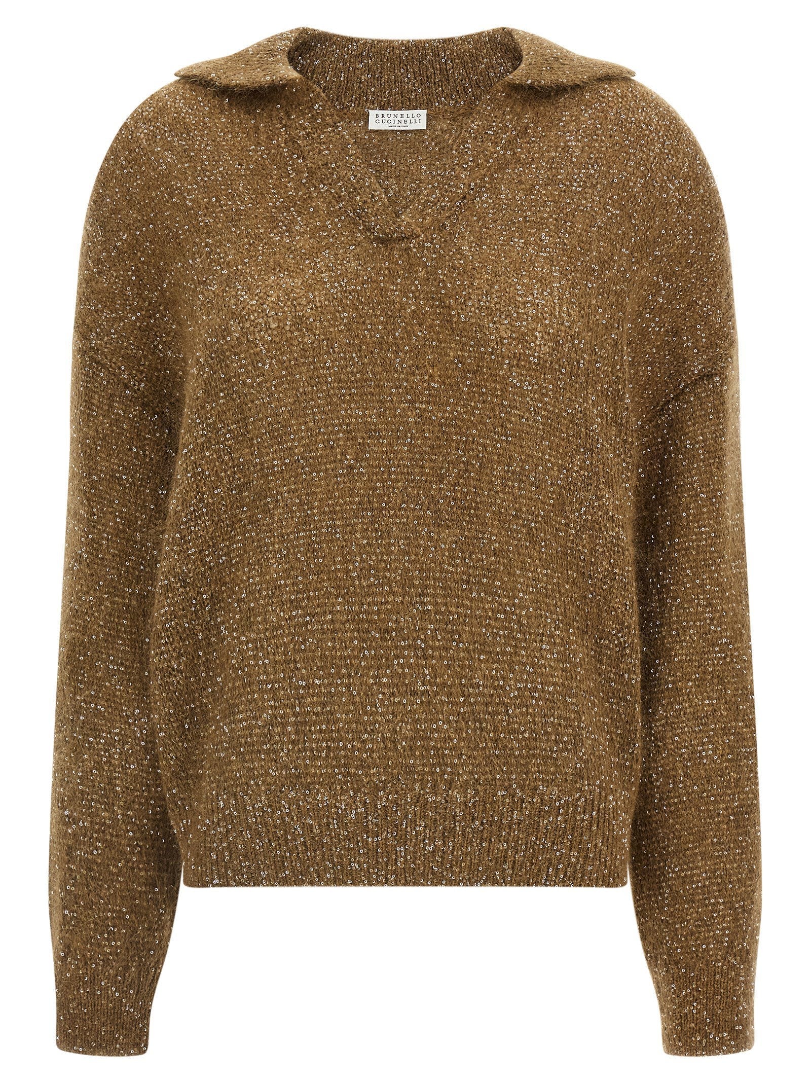 Brunello Cucinelli Sequin-Embellished Mohair Blend Sweater — Gold