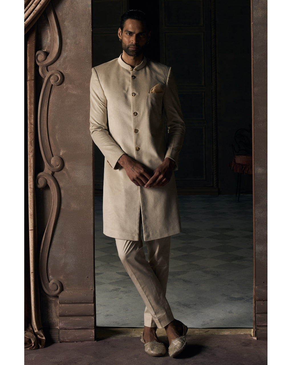 The Jaisalmer Ekru Achkan Set By KYNAH, Luxury Indian Fashion & Bridal Wear