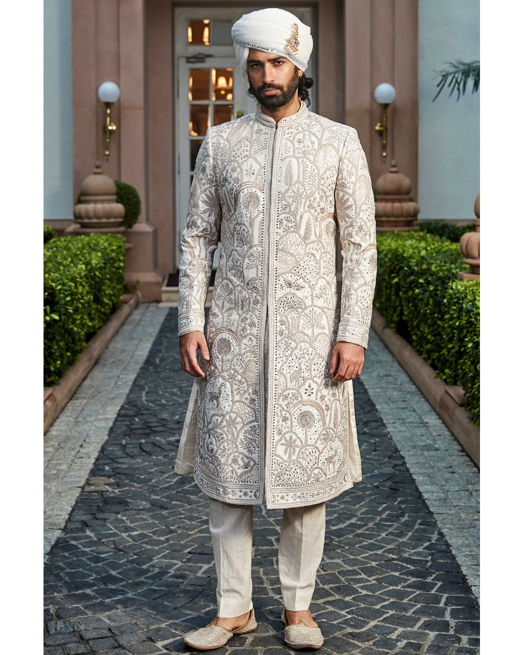 The Vintage Matsya Palace Ekru Sherwani Set By KYNAH, Luxury Indian Fashion & Bridal Wear