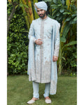 The Ice Blue Landscape Sherwani Set By KYNAH, Luxury Indian Fashion & Bridal Wear