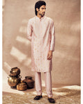 Baby Pink Tribal Pillar Kurta Set By KYNAH, Luxury Indian Fashion & Bridal Wear