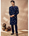 Blue Ganesha Foil Kurta Set By KYNAH, Luxury Indian Fashion & Bridal Wear
