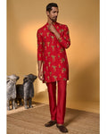 Red Tropical Kurta Set By KYNAH, Luxury Indian Fashion & Bridal Wear