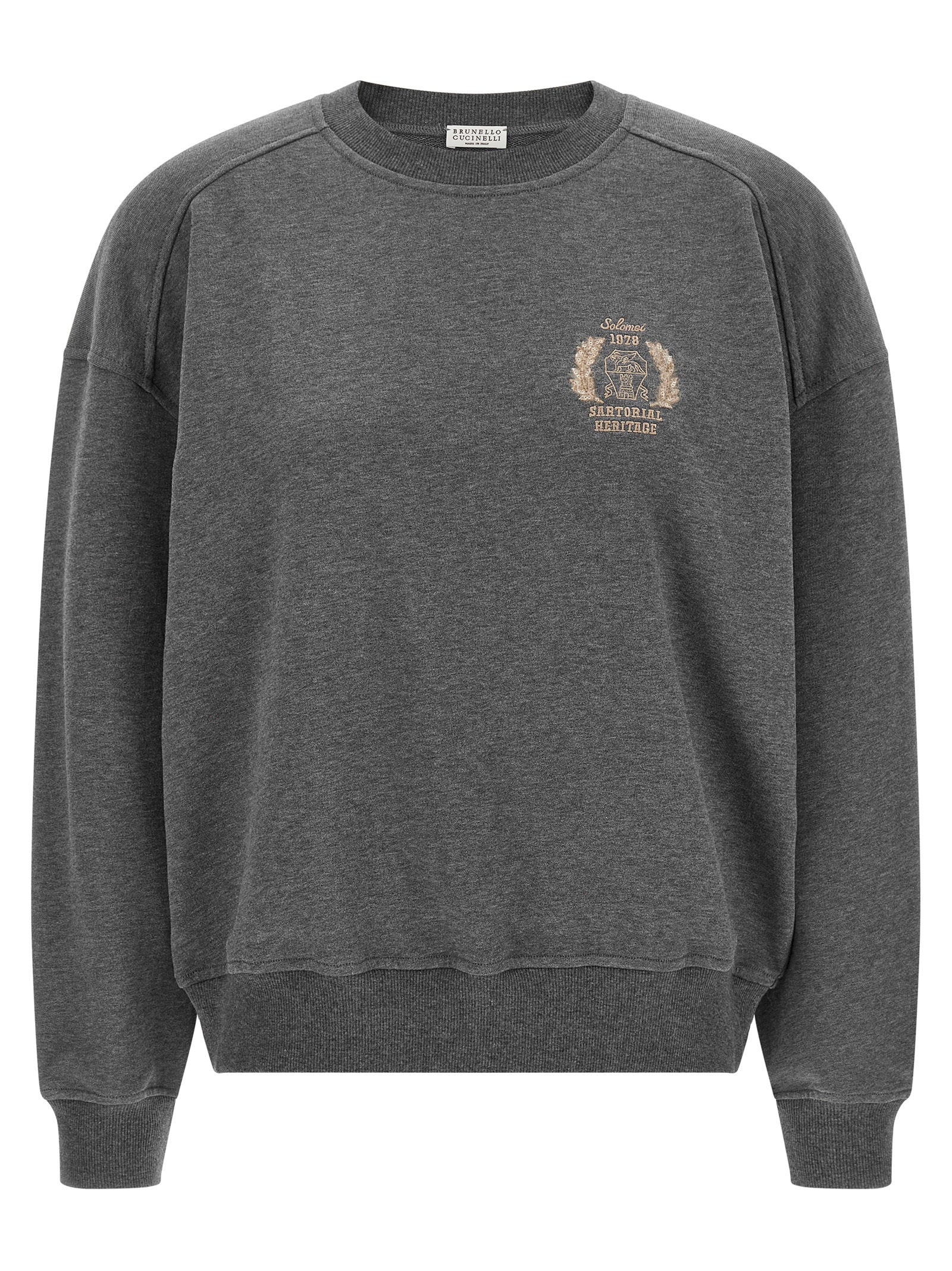 Brunello Cucinelli Coat of Arms Embroidered Sweatshirt — Charcoal