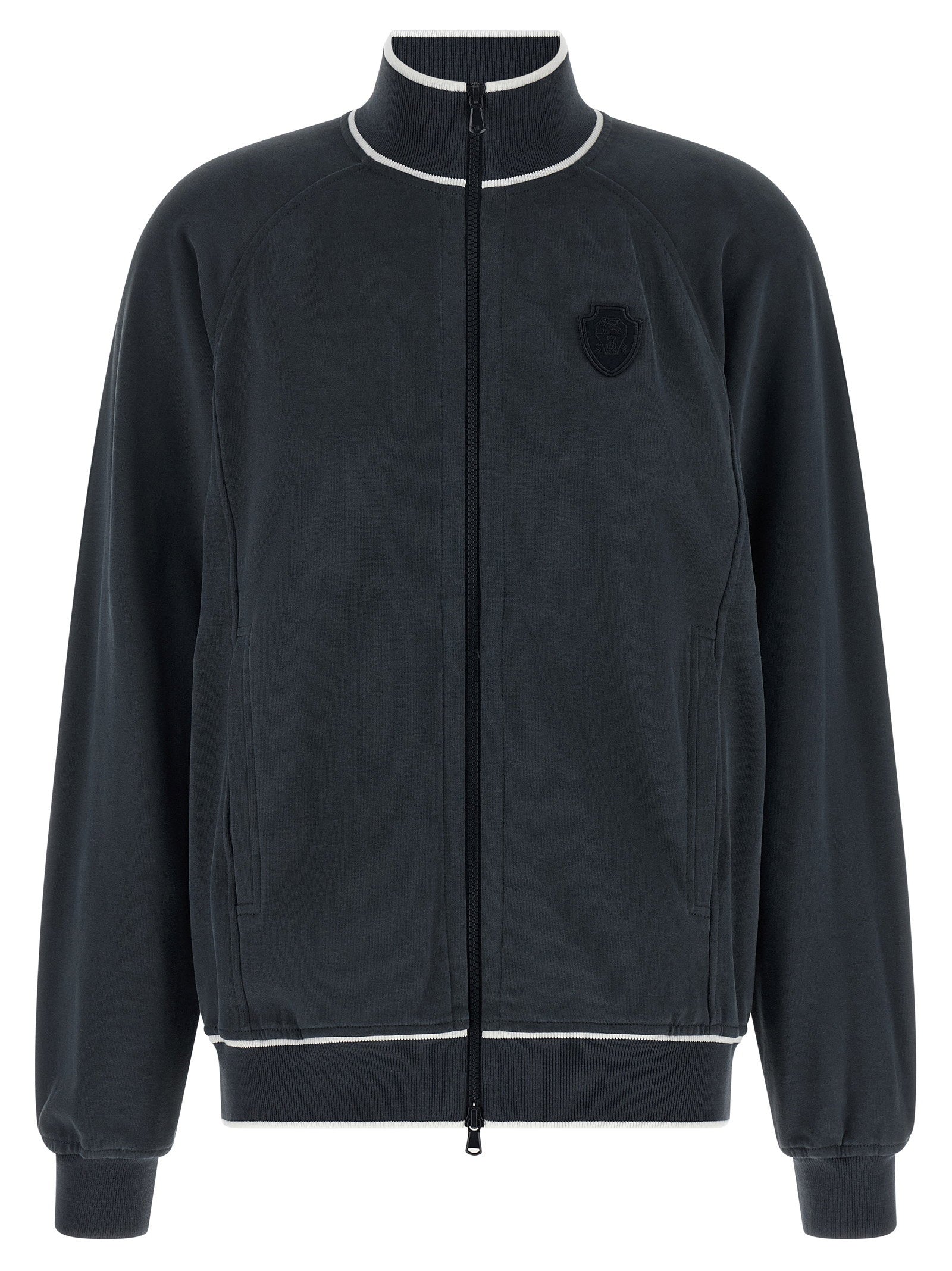 Brunello Cucinelli Heraldic Patch Cotton Sweatshirt — Navy