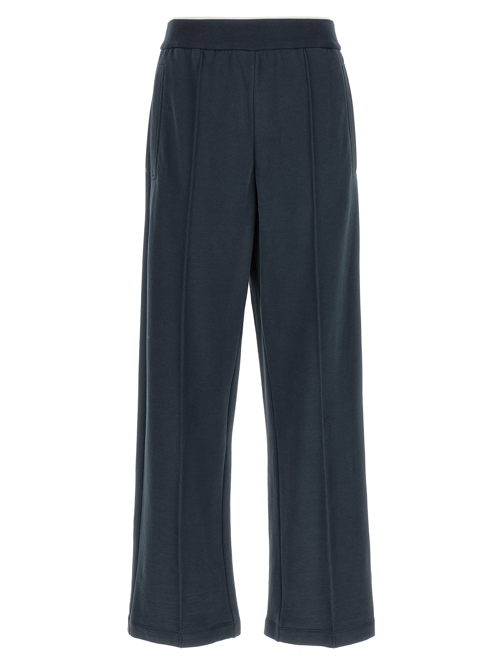 Brunello Cucinelli Front-Stitched Cotton Joggers — Dark blue