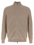 Brunello Cucinelli Half-Ribbed Cotton Gauze Cardigan — Beige