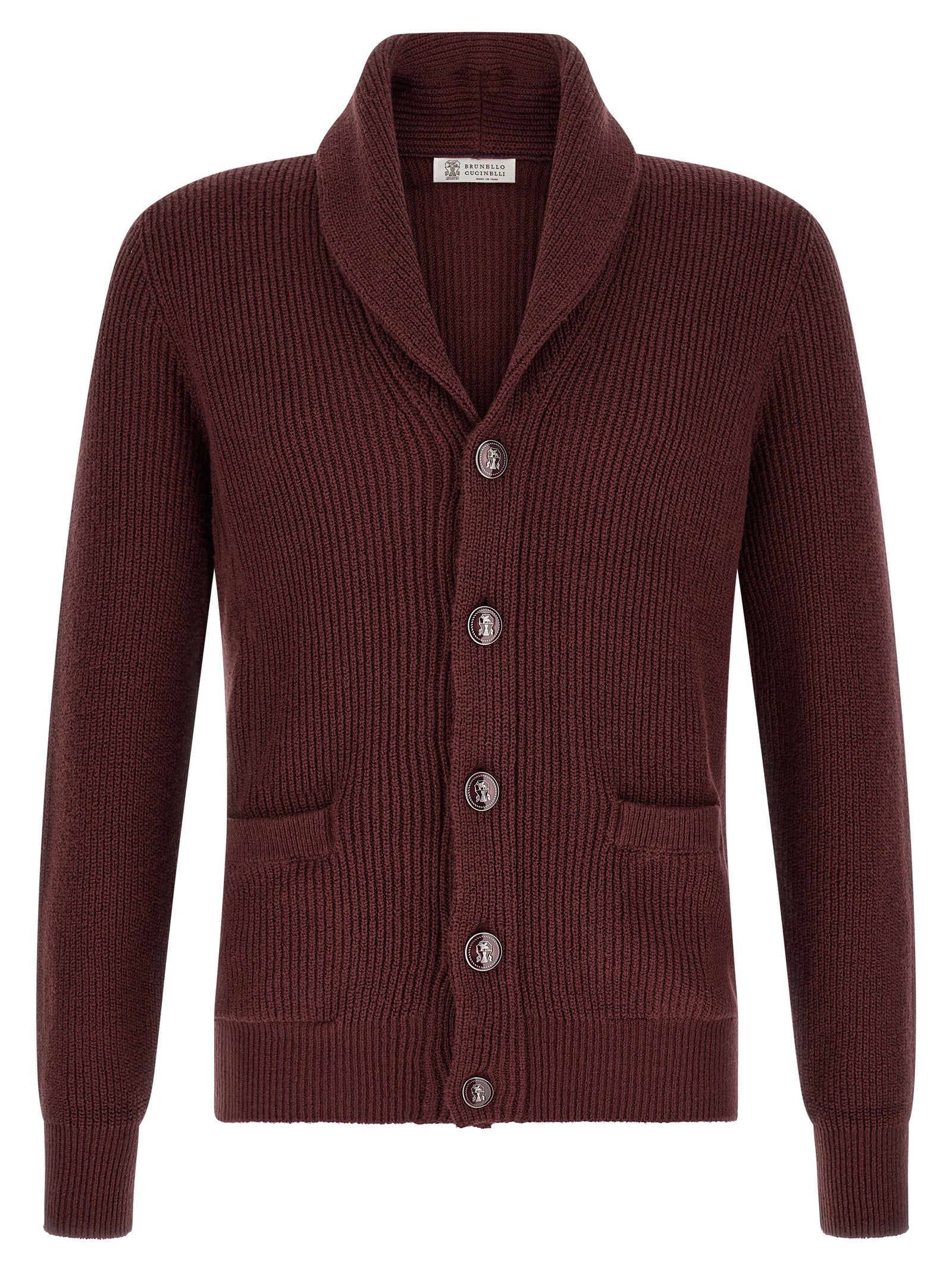 Brunello Cucinelli Malfilé Cotton Cardigan — Burgundy