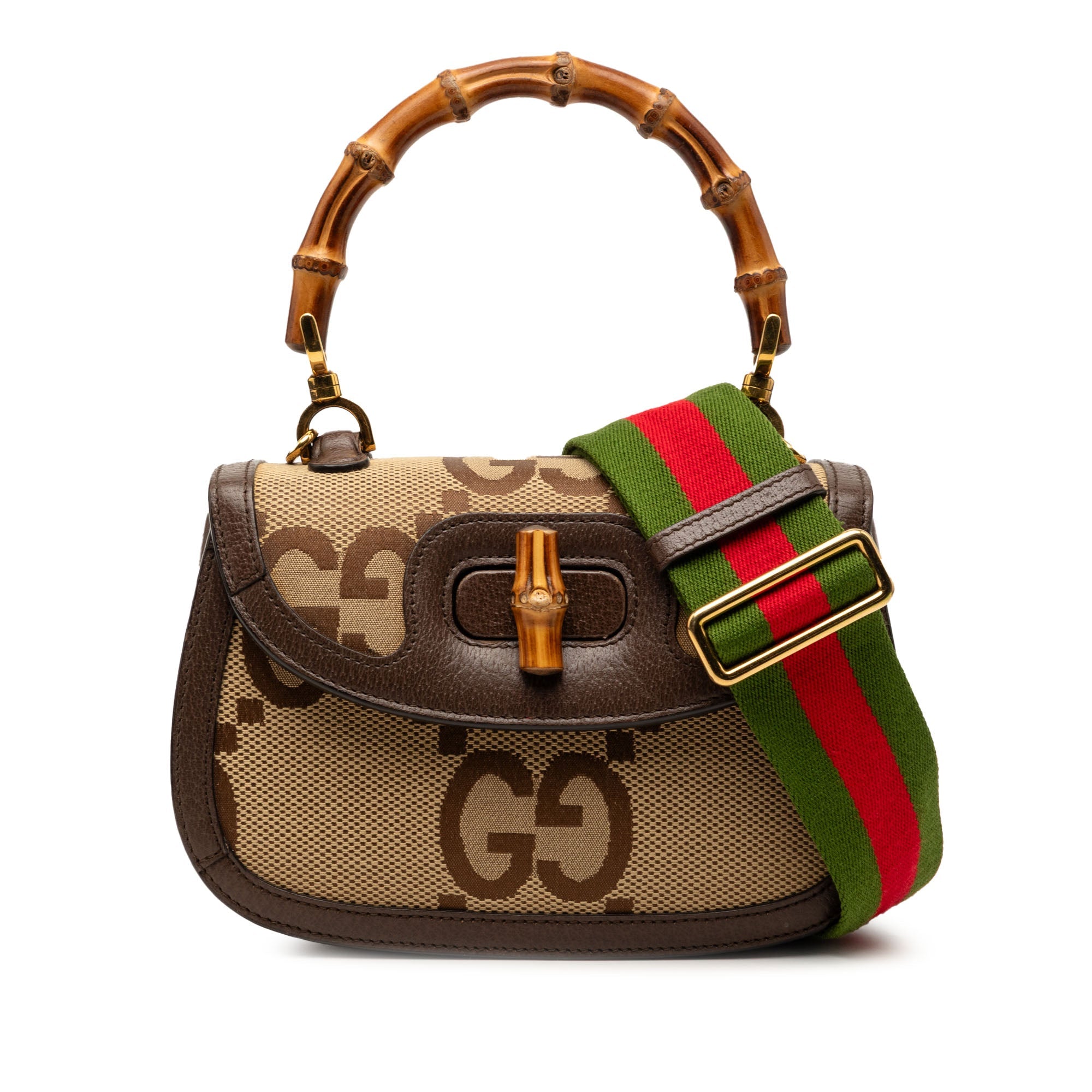Small Jumbo GG Canvas Web Bamboo 1947 Top Handle Bag