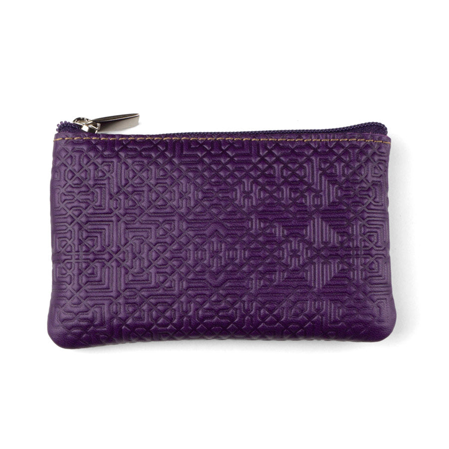 Purple Leather Coin Purse with Keychain