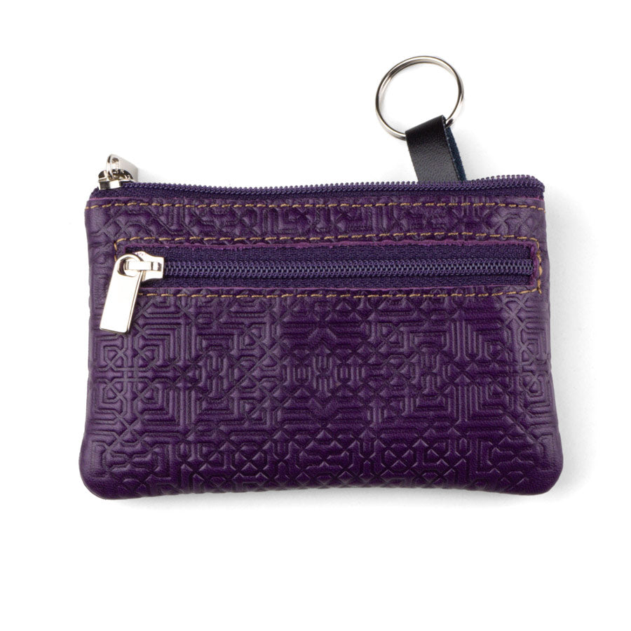 Purple Leather Coin Purse with Keychain