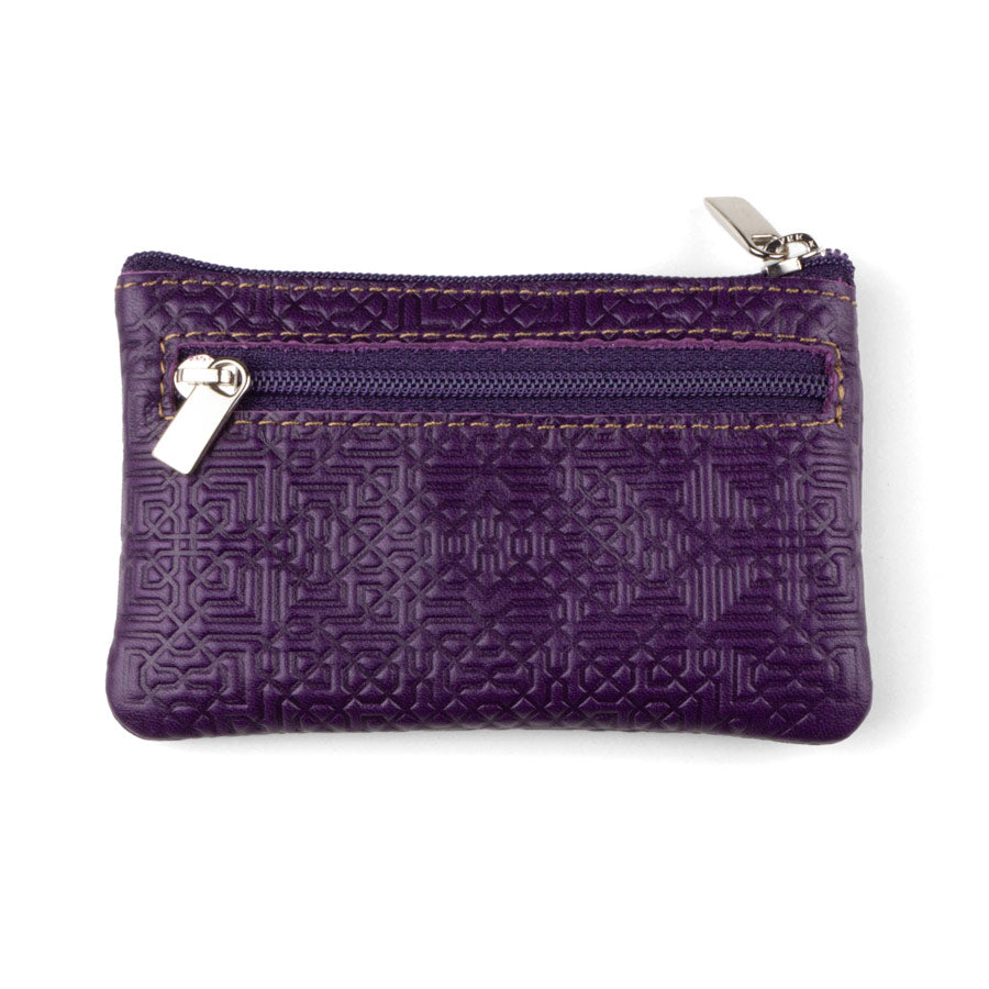 Purple Leather Coin Purse with Keychain