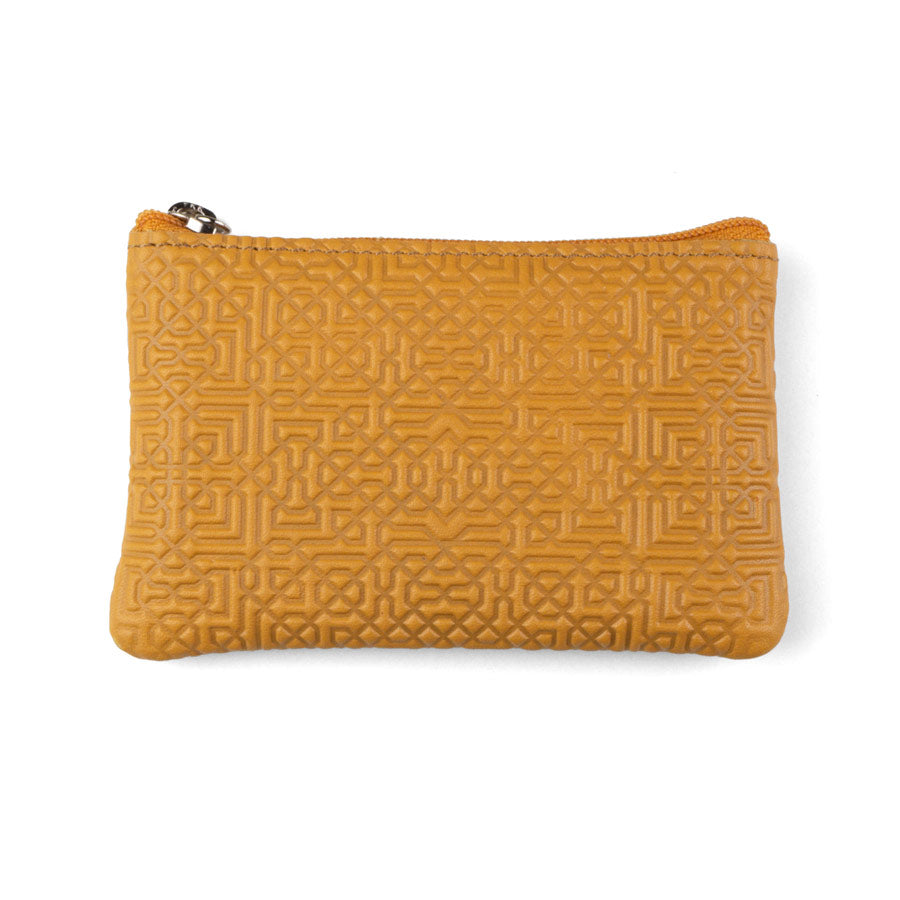 Mustard Leather Coin Purse with Keychain