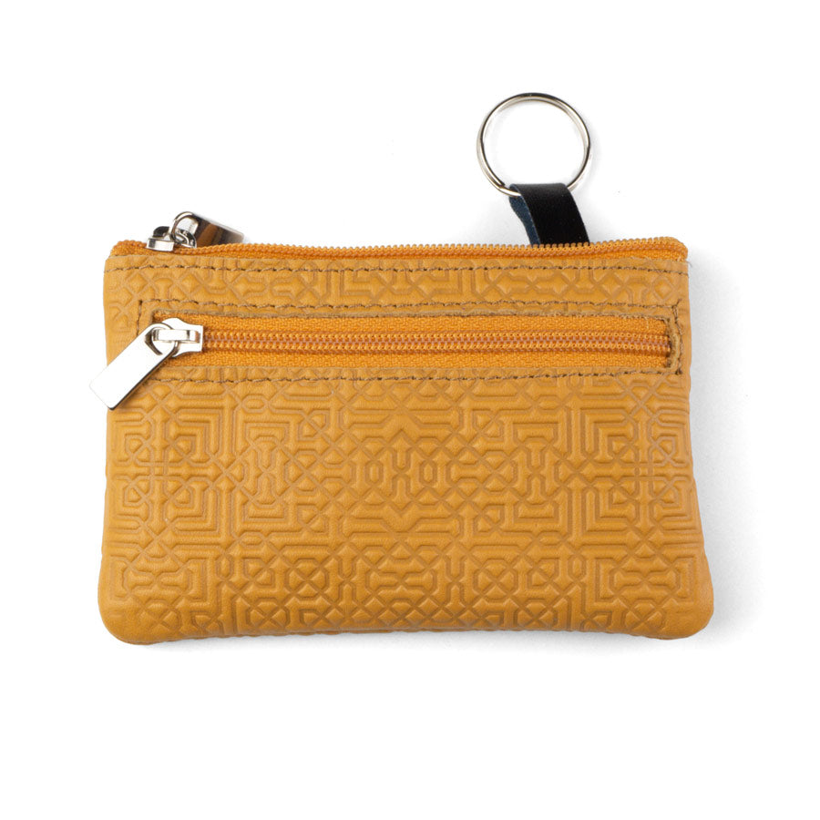 Mustard Leather Coin Purse with Keychain