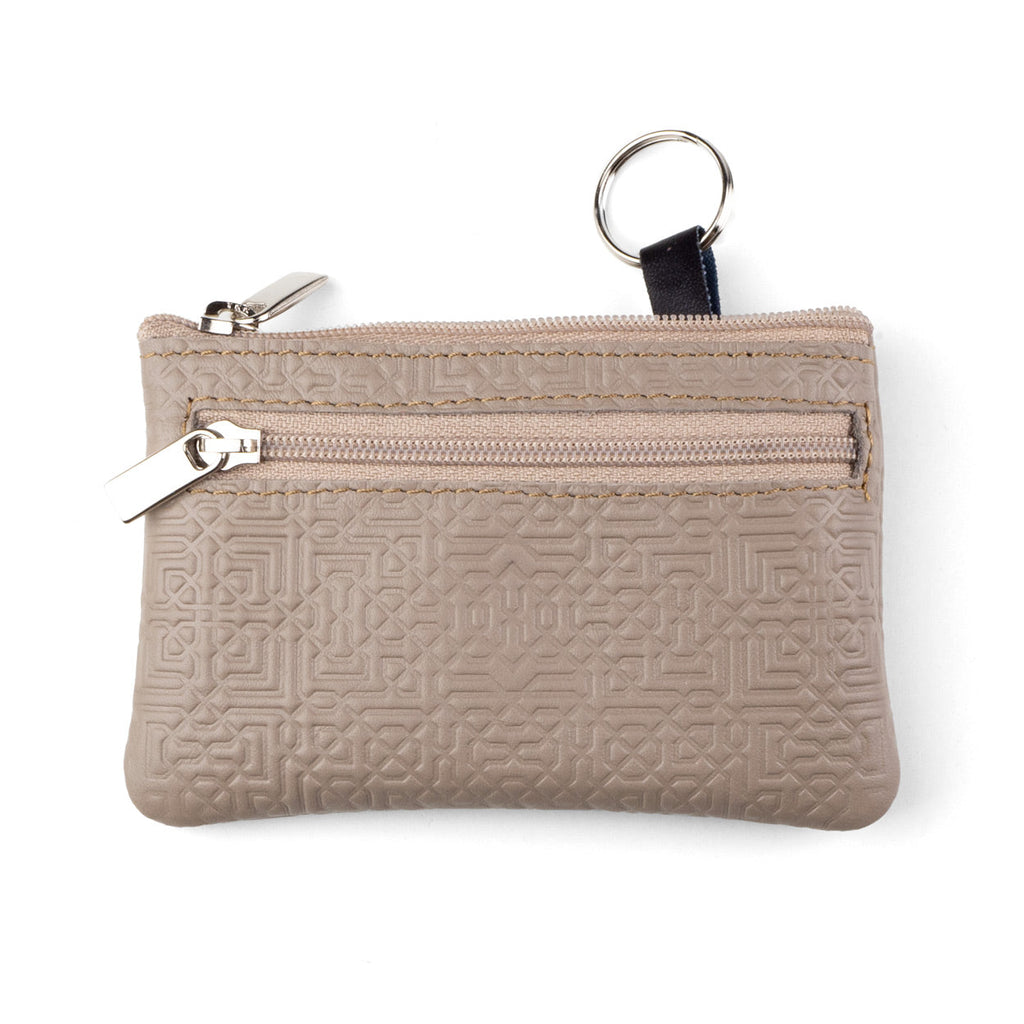 Taupe Leather Coin Purse with Keychain