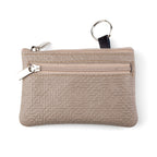 Taupe Leather Coin Purse with Keychain