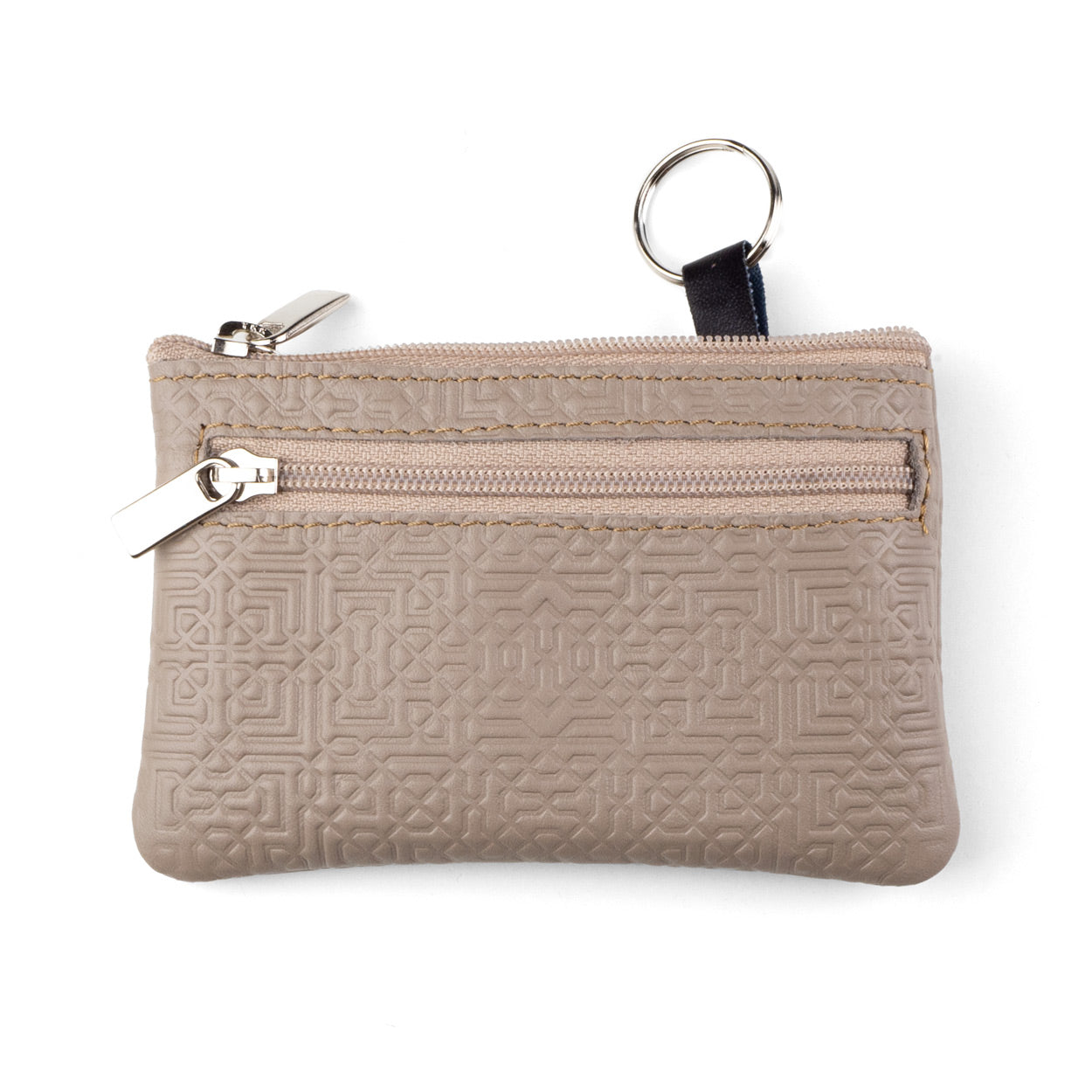 Taupe Leather Coin Purse with Keychain