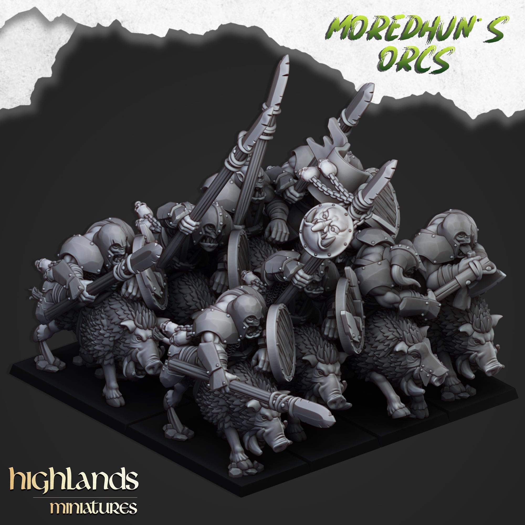Mounted Orcs on Boars, Highlands Miniatures